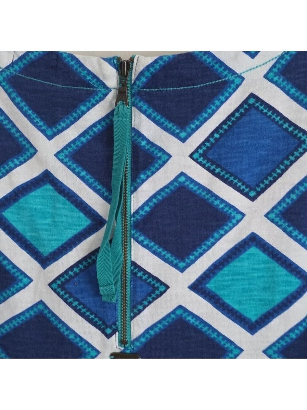 HATLEY | Ripples Crew Neck T-Shirt Dress blue white diamond pattern Sz S - Picture 7 of 8